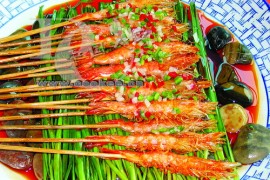 韭香串烤虾的做法-杭州烤虾培训-烧烤技术培训